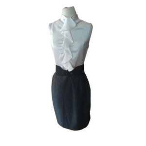 Antonio Melani Knee Length Silk Blend Dress Sz 4 New Black White Belted Dress